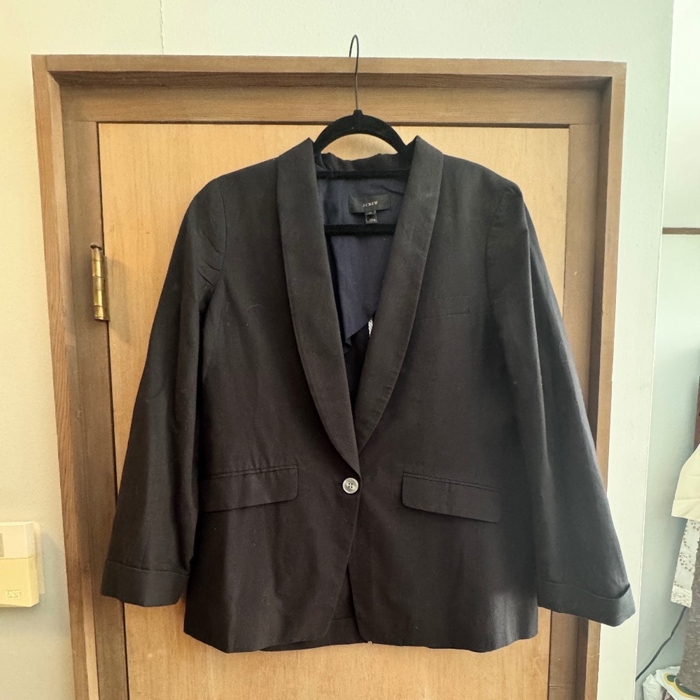J Crew Women's Blk Boxy Cotton/Linen Blend One Button Blzer